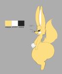  big_butt butt canid canine fox grey_background height hi_res ic0nmon icon_(ic0nmon) male mammal model_sheet pubes simple_background smile solo thick_thighs whiskers yellow_body 
