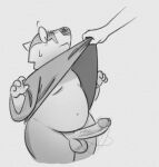  angel_hare anthro assisted_exposure badger clothed clothing clothing_lift disembodied_hand erection francis_(angel_hare) male mammal monochrome mustelid musteline partially_clothed robe_lift simple_background slightly_chubby the_east_patch unknown_artist 