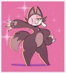  3_fingers anthro bovid caprine chikn_nuggit claws clothing cofi_(chikn_nuggit) cosplay costume female fingers fluffy fluffy_tail fursuit gesture hi_res looking_at_viewer mammal narrowed_eyes sheep solo sparkles squishy_(artist) tail thick_thighs waving wide_hips zipper 