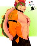  2024 2_horns abs anthro barazoku biceps big_muscles biped blush bowser bracelet collar garbeorn hi_res horn jewelry koopa looking_at_viewer male mario_bros muscular muscular_anthro muscular_male nintendo nipple_piercing nipples pecs piercing scalie shirtless_anthro shirtless_male solo spiked_bracelet spiked_collar spikes standing tongue tongue_out 