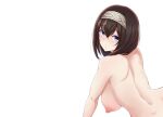  aqua_eyes black_hair breasts headband idolmaster idolmaster_cinderella_girls nipples nude sagisawa_fumika tomajiyama white 