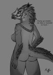  anthro avian beak big_breasts bird breasts butt capcom dinosaur dragon extinct feathers female foxy_concept harness hi_res horn monster_hunter mythological_creature mythological_scalie mythology prehistoric_species rear_view reptile scalie seikret simple_background solo text wild_ride 