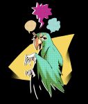  2023 5_fingers absurd_res avian beak bird black_background black_eyes claws feathers feral fingers green_body green_feathers hi_res looking_at_viewer male mashtateos parrot simple_background solo speech_bubble yellow_beak 