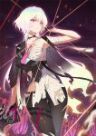  bandage_on_face bandages crossbow gloves glowing glowing_eyes glowing_hair highres honkai_(series) honkai_impact_3rd lantern_(honkai_impact) mush_(mushlicious) necktie no_panties pantyhose shirt signature torn_clothes torn_pantyhose weapon white_shirt 