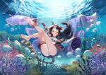  animal barefoot black_hair braids brown_eyes fish long_hair red:_pride_of_eden shinia tagme_(character) tail underwater water 