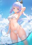  bikini fuenyuan genshin_impact kamisato_ayaka_(genshin_impact) see_through swimsuits thighhighs wet wet_clothes 