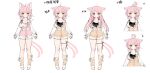  1girl animal_ears animal_on_head animal_on_shoulder ankle_socks arin_(fanfan013) asymmetrical_legwear black_camisole black_ribbon blue_bow bow bow_legwear breasts brown_eyes buttons camisole cat cat_ears cat_on_head cat_on_shoulder cat_tail chinese_commentary chinese_text closed_mouth collarbone commentary_request cropped_torso eyelashes flower frilled_vest frills full_body leg_ribbon light_blush long_hair long_sleeves looking_at_viewer low_twintails multiple_tails nekomata on_head original pink_hair pink_vest pom_pom_(clothes) red_bow reference_sheet ribbon shirt short_hair short_shorts short_twintails shorts simple_background sleeve_bow sleeves_past_wrists smile socks standing straight-on straight_hair tail thigh_ribbon translation_request twintails two_tails variations very_long_hair vest white_background white_camisole white_flower white_shirt white_shorts yellow_socks yellow_vest 