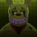  absurd_res anthro digital_media_(artwork) five_nights_at_freddy&#039;s five_nights_at_freddy&#039;s_3 glowing glowing_mouth green_body hi_res lagomorph leporid looking_down machine male mammal nastybluepal open_mouth purple_tongue rabbit robot scottgames simple_background solo springtrap_(fnaf) teeth tongue yellow_body 