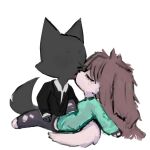  anthro chibi clothed clothing duo female hair hi_res homeless_dog kiss_on_lips kissing male male/female messy_hair sadfloow spread_legs spreading the_suit_(ponporio) 