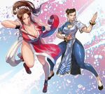  absurdres arm_guards bare_shoulders black_hair bracelet breasts brown_eyes brown_hair bun_cover capcom chinese_clothes chun-li cirenk cleavage double_bun earrings fatal_fury fighting_stance folded_fan folding_fan hair_bun hand_fan high_ponytail highres holding holding_fan japanese_clothes jewelry large_breasts long_hair looking_at_viewer multiple_girls ninja pelvic_curtain ponytail revealing_clothes rope shiranui_mai short_hair sideboob snk street_fighter street_fighter_6 the_king_of_fighters thick_thighs thighs unitard 