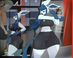 2024 angry anthro artform42nd athletic_wear biped black_clothing blue_body blue_fur blue_hands bottomwear breasts butt buzzwole clothed clothing digital_media_(artwork) duo eeveelution female female_anthro fingers fur generation_4_pokemon generation_7_pokemon glaceon gym gym_bottomwear gym_shorts human male mammal nintendo open_mouth pokemon pokemon_(species) poster pupils shorts standing stretching thick_thighs ultra_beast white_pupils wide_hipped_female wide_hips ych_(character)
