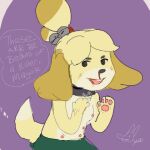  animal_crossing anthro blood bodily_fluids canid canine canis collar domestic_dog female isabelle_(animal_crossing) low_res mammal multi_nipple newd nintendo nipples nosebleed pawpads shirtless sketch solo 