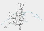  angel_gabby angel_hare anthro blush clothed clothing cloud female genitals lagomorph leporid mammal masturbation monochrome partially_clothed pussy rabbit simple_background solo the_east_patch unknown_artist 