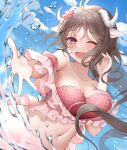  animal_ears arknights bikini_top eyjafjalla_(arknights) hongye_feixue horns open_shirt swimsuits wet 