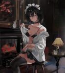  bra jenmin12 maid open_shirt sketch skirt_lift tagme thighhighs undressing 