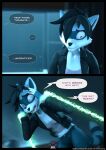  3d_(artwork) anthro arms_tied black_hair blue_body blue_fur bottomwear bound chain clothing comic dialogue digital_media_(artwork) english_text female fur hair hi_res imagination jacket leather leather_clothing leather_jacket leather_topwear mammal markings midriff pants procyonid purple_eyes raccoon ryder_(striped_sins) shirt speech_bubble striped_markings striped_sins striped_tail stripes subconscious t-shirt tail tail_markings talking_to_self tank_top text topwear url willitfit 