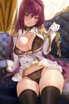  bra cameltoe fate/extella_link fate/grand_order open_shirt pantsu scathach_(fate/grand_order) thighhighs undressing uniform yang-do 