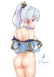  ass bottomless breasts genshin_impact gouka kamisato_ayaka_(genshin_impact) no_bra open_shirt undressing 