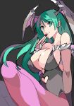  animal_print bat_print bat_wings breasts cleavage clothing_cutout demon_girl enpe green_eyes green_hair head_wings heart_cutout highres large_breasts leotard long_hair morrigan_aensland print_legwear purple_wings vampire_(game) wings yellow_eyes 