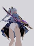  ass genshin_impact japanese_clothes kamisato_ayaka_(genshin_impact) mirei-yume pantsu skirt_lift sword wardrobe_malfunction 