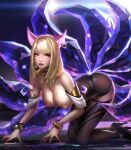  ahri animal_ears breasts heels kitsune league_of_legends liang_xing nipples no_bra see_through tail thighhighs wet 