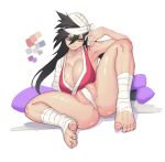  bandages bleach feet freddyhalloween japanese_clothes kuukaku_shiba no_bra open_shirt pantsu thong 