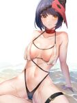  areola bikini garter genshin_impact haneramu kujou_sara_(genshin_impact) see_through swimsuits wet 