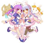  2girls animal_ears bare_shoulders black_pantyhose blue_dress blue_hair braided_twintails brown_hair dress holding_hands hololive long_hair maid maid_headdress minato_aqua minato_aqua_(1st_costume) multicolored_hair multiple_girls nakayama_tooru pantyhose purple_eyes purple_hair rabbit_ears rabbit_girl strapless strapless_dress twintails two-tone_hair usada_pekora usada_pekora_(1st_costume) virtual_youtuber white_dress white_hair 