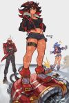  absurdres artist_name bald black_gloves black_hair black_jacket black_pants black_shirt blue_hair blue_jacket blue_shorts breasts cleavage crop_top cropped_jacket denim denim_shorts dr._eggman facial_hair fingerless_gloves gabriel_ales genderswap genderswap_(mtf) gloves goggles highres humanization jacket large_breasts looking_at_viewer midriff multicolored_clothes multicolored_hair multicolored_jacket mustache navel open_clothes open_jacket orange_eyes pants pantyhose red_hair red_jacket red_socks robot shadow_the_hedgehog shirt shoes short_shorts shorts simple_background socks sonic_(series) sonic_the_hedgehog spiked_hair standing torn_clothes torn_pantyhose two-tone_hair two-tone_jacket white_background white_gloves white_socks 