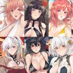  asian_clothes azur_lane belfast_(azur_lane) bikini_top dead_or_alive honoka_(doa) karen_ngao megane miko no_bra nyotengu sirius_(azur_lane) swimsuits taihou_(azur_lane) undressing waitress 