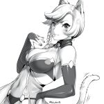  animal_ears bikini_armor lulu-chan92 monochrome tail 