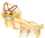  blonde_hair bloomers breasts eyebrows hands hanging_breasts large_breasts lips oekaki pubic_hair raina sketch smile solo thick_eyebrows topless touhou underwear undressing white_bloomers yakumo_yukari 