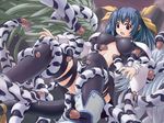  asymmetrical_wings blue_hair bow breasts dizzy guilty_gear justice_(guilty_gear) kuma_teikoku large_breasts ribbon tail tail_ribbon tentacles thighhighs twintails wings 