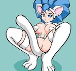  blue_eyes blue_hair breasts darkstalkers felicia felicia_(darkstalkers) female hair noise solo unknown_artist video_games 