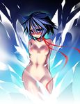  blue_eyes blue_hair blush breasts choker cirno medium_breasts nipples nude ooba_kagerou solo touhou wide_hips 