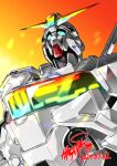  aqua_eyes dated gradient_background gundam gundam_calibarn gundam_suisei_no_majo mecha mobile_suit no_humans orange_background robot science_fiction signature solo upper_body v-fin yellow_background zzz_sakaz 