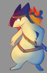 accessory anthro boomstick fire generation_2_pokemon gun gun_holster headband hi_res kitsunekotaro looking_at_viewer male nintendo pokemon pokemon_(species) ranged_weapon shotgun solo typhlosion weapon