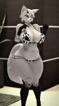 3d_(artwork) abby_(domibun) absurd_res animal_print anthro bikini bikini_bottom bikini_top canid canine clothing cow_print digital_media_(artwork) domibun eyewear female fox gesture glasses hand_gesture hi_res looking_at_viewer mammal nipple_slip office pointing pointing_at_self slightly_chubby solo source_filmmaker_(artwork) swimwear two-piece_swimsuit wearing_glasses