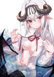  devil horns no_bra nopan open_shirt pointy_ears sazamiso_rx see_through wet wet_clothes wings 