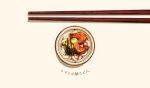  bowl chopsticks commentary cyannism english_commentary fish food food_focus from_above fruit lime_(fruit) lime_slice meat no_humans original simple_background sparkle translation_request udon white_background 