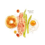  asparagus bacon bread commentary cyannism doughnut english_commentary english_text food food_focus meat no_humans original pepper simple_background sunny_side_up_egg tomato white_background 
