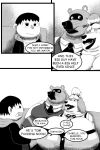 alythewolfcat animal_crossing anthro belly big_belly big_breasts black_and_white breasts canid canine canis comic displeased domestic_dog english_text female furniture group huge_belly huge_breasts human husband_and_wife hyper hyper_breasts isabelle_(animal_crossing) male mammal manga_style married married_couple monochrome morbidly_obese nintendo obese overweight raccoon_dog shih_tzu sofa tanuki text tom_nook_(animal_crossing) toy_dog trio villager_(animal_crossing)