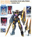  back character_name commentary copyright_name decal english_commentary full_body gundam gundam_00 gundam_00f gundam_amazing_exia gundam_astraea_type-f gundam_build_divers gundam_build_divers_re:rise gundam_build_fighters gundam_exia gundam_exia_dark_matter gunpla highres hololive hololive_indonesia kris_(weapon) mecha mecha_focus mobile_suit model_kit no_humans photo_inset pinguinkotak purple_eyes redesign reference_sheet robot science_fiction shield standing sword v-fin weapon white_background 
