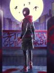  1girl 1other 4boys building full_moon highres hood hoodie marvel mask miles_morales moon multiple_boys shoes shorts sneakers solo_focus somechime_(sometime1209) sp//dr spider-gwen spider-ham spider-man spider-man:_into_the_spider-verse spider-man_(miles_morales) spider-man_(series) spider-man_noir spray_can superhero 