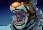 ambiguous_gender bodily_fluids breath deer duo extreme_size_difference glowing glowing_eyes glowing_nose gravitysinning hi_res imminent_vore larger_ambiguous living_machine machine mammal mouth_shot new_world_deer night open_mouth orisa_(overwatch) outside reindeer reindeer_orisa_(overwatch) saliva saliva_string size_difference sky smaller_ambiguous snow star starry_sky teeth throat vore winter