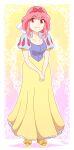  1girl closed_mouth commentary commission cosplay crossover dress english_commentary highres jakuzure_nonon kill_la_kill looking_at_viewer mast3r-rainb0w pink_hair princess snow_white_(disney) snow_white_(disney)_(cosplay) snow_white_and_the_seven_dwarfs 