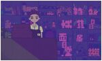  1boy apron birdcage black_apron black_eyes book book_stack border box brown_hair cage cash_register cashier character_doll closed_mouth collared_shirt commentary_request erlenmeyer_flask expressionless flask hide_(acceed) highres jar jewelry looking_at_viewer majime-kun male_focus manatsu_no_yo_no_inmu muimui_(4242564muimui) necklace niconico_id nikutai_ha_ojarumaru shelf shirt short_hair solo toy_car translation_request upper_body vase white_border white_shirt 