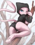 anthro black_clothing black_hoodie black_topwear blue_eyes blush camel_toe clothed clothing female generation_1_pokemon hi_res hoodie legendary_pokemon mew_(pokemon) nadia_(rilex_lenov) nintendo one_eye_closed pokemon pokemon_(species) rilex_lenov solo topwear underwear