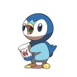  creature food gen_4_pokemon grey_eyes highres holding no_humans oomura_yuusuke open_mouth piplup pokemon pokemon_(creature) simple_background solo standing toes tongue tongue_out white_background 