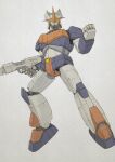  clenched_hand facing_viewer full_body govarian gun holding holding_gun holding_weapon mecha nagai_gou_(style) no_humans psycho_armor_govarian satsuki_jin simple_background standing texture weapon yellow_eyes 